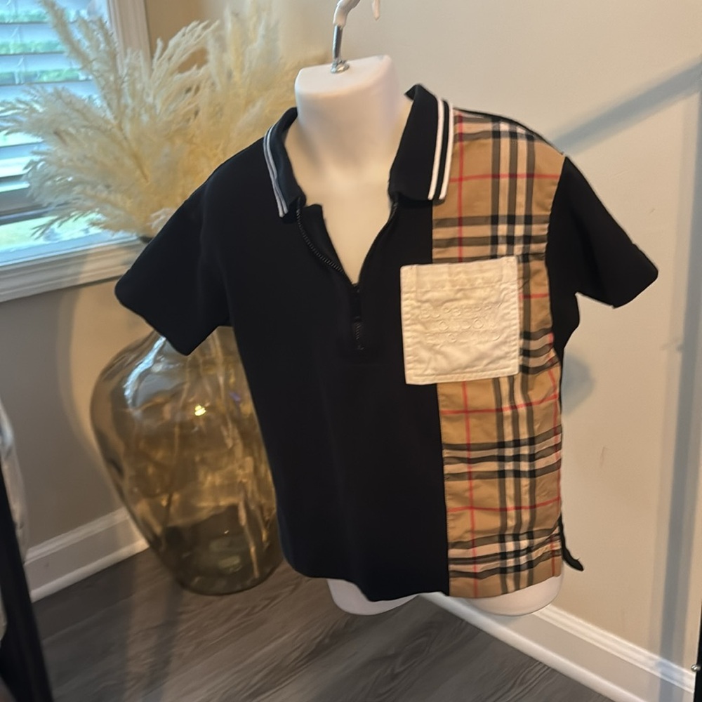 Burberry 1/4 Zip Contrast Plaid Pocket Polo Shirt Boys 2T